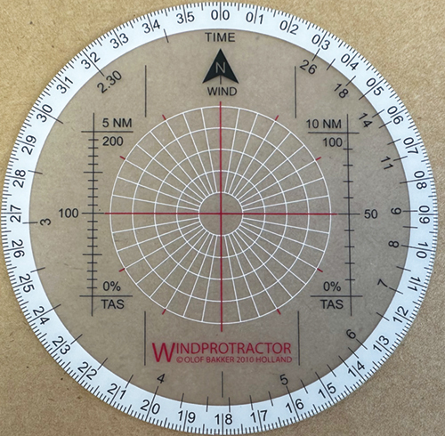 Wind Protractor for Flying on Course and On Time Protractor
